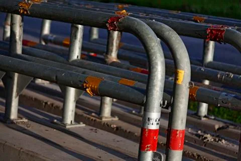 Fences used in various construction projects, made of metal and concrete Stock Photos