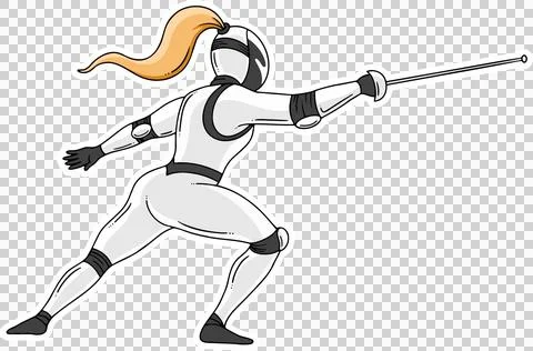 Fencing athlete is lunging forward in flat design with mask and blade on Stock Illustration