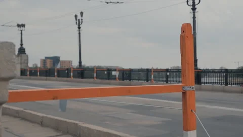 Fencing on an emergency bridge over the river in the city. Stock Footage 135779761