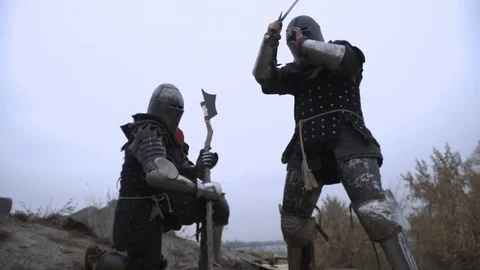 Fencing the enemy's head with a sword Stock Footage 81668957