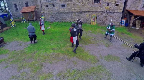 Fencing in front of a castle Stock Footage 62525128