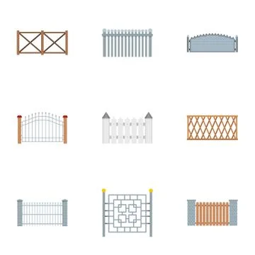 Fencing icons set, flat style Stock Illustration