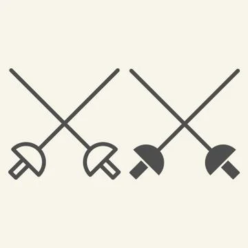 Fencing line and solid icon. Crossed rapiers outline style pictogram on beige Illustrazione stock