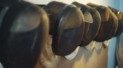 Fencing mask on the wall Stock Footage 60225222