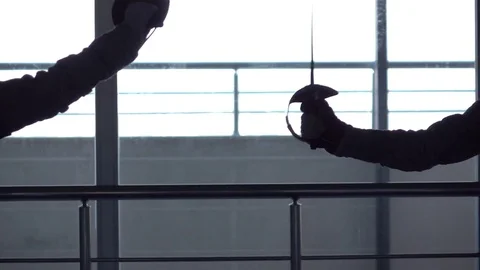 Fencing Match Silhouette Stock Footage 80357306