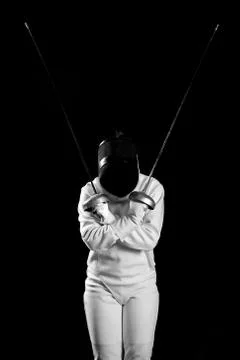 Fencing playe isolated on black background Stock Illustration