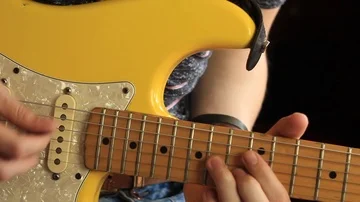 Fender Stratocaster playing Electric guitar close up Stock Footage