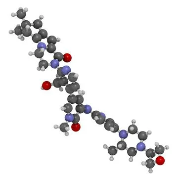 Fenebrutinib drug molecule. 3D rendering. Stock Illustration