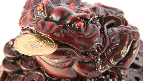 Feng Shui. Frog symbolizing riches and prosperity Stock Footage