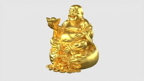 Feng shui laughing buddha rotating – 3d render looped with alpha channel. Video stock 335880562