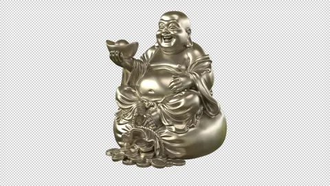 Feng shui laughing buddha rotating – 3d render looped with alpha channel. Video stock 335881152