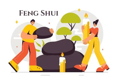 Feng Shui Oriental Philosophy Vector Illustration Featuring Stones and Plan.. Stock Illustration