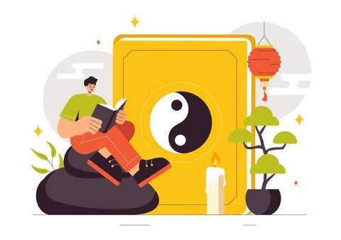 Feng Shui Oriental Philosophy Vector Illustration Featuring Stones and Plan.. Stock Illustration