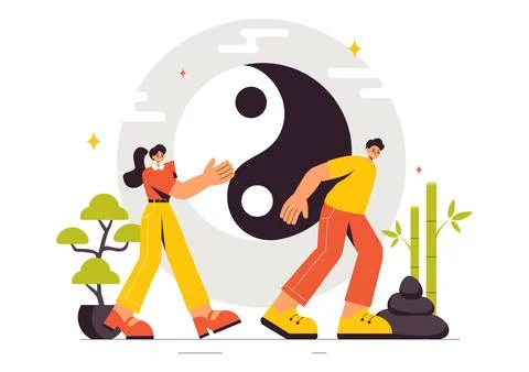 Feng Shui Oriental Philosophy Vector Illustration Featuring Stones and Plan.. Stock Illustration