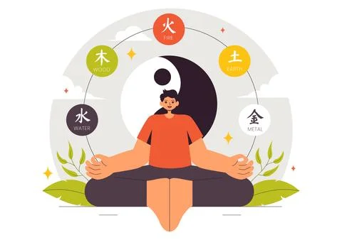 Feng Shui Oriental Philosophy Vector Illustration Featuring Stones and Plan.. Stock Illustration