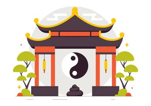 Feng Shui Oriental Philosophy Vector Illustration Featuring Stones and Plan.. Stock Illustration