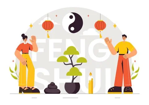 Feng Shui Oriental Philosophy Vector Illustration Featuring Stones and Plan.. Stock Illustration