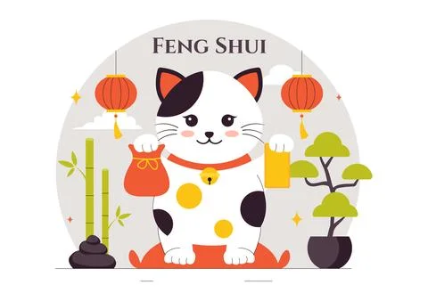 Feng Shui Oriental Philosophy Vector Illustration Featuring Stones and Plan.. Stock Illustration