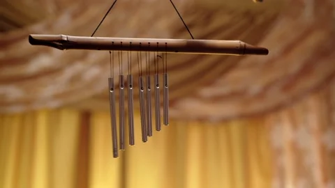 Feng Shui wind music. Old musical suspension on a blurred background Stock Footage 158431646