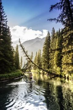 Fenland Trail in Banff, Bow River Stock Photos