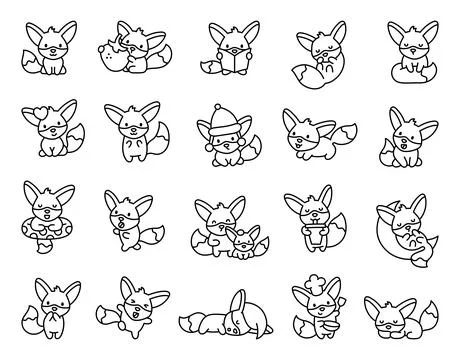 Fennec fox character set Stock Illustration