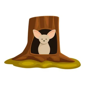 Fennec fox hiding in tree trunk, cute desert animal seeking shelter Stock Illustration