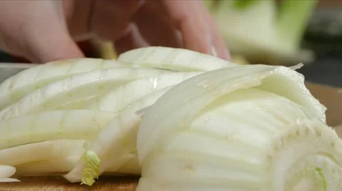 Fennel chopping close up, 4k Stock Footage 60777301