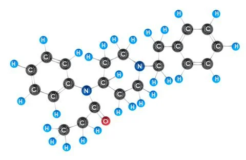 Fentanyl molecule ball and stick model. 3D rendering Stock Illustration