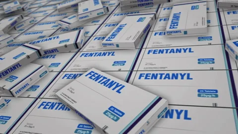 Fentanyl opioid painkiller tablets box pack production loopable seamless Stock Footage 288090615