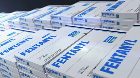 Fentanyl opioid painkiller tablets box pack production loopable seamless Stock Footage 288091318