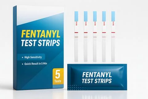 Fentanyl Test Strips Kit – Fast Drug Detection with 5 High Sensitivity Tests Stock Illustration