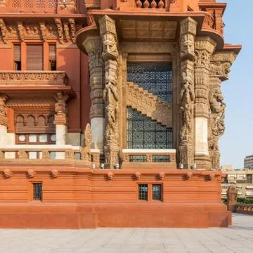 Ferforge decorated window of the staircase of Baron Empain Palace, Heliopolis Stock Photos