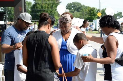 Ferguson Demonstrator Gather to Pray Stock Photos