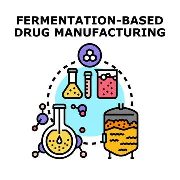 Fermentation based drug manufacturing process producing chemical compounds Stock Illustration