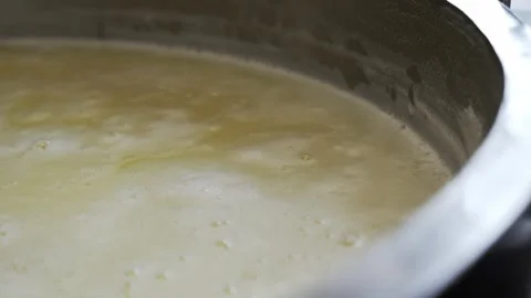 Fermentation of milk mass and starter to form cheese curd Stock-Footage 332349540