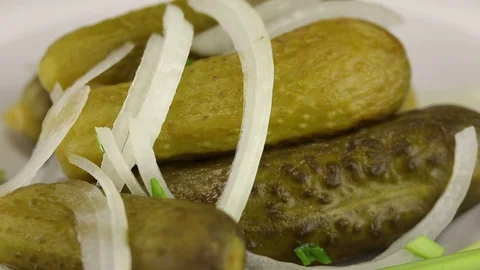 Fermented cucumbers with onions Stock Footage 121966248