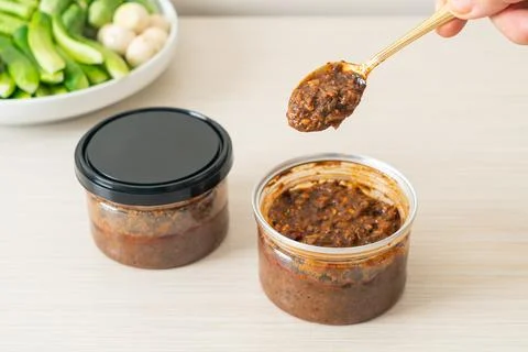 Fermented Fish Chili Paste with Fresh Vegetables Stock Photos
