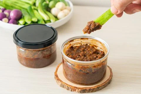 Fermented Fish Chili Paste with Fresh Vegetables Stock Photos