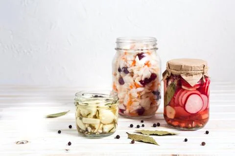 Fermented vegetables on a light background Stock Photos