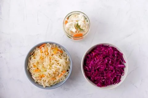 Fermented vegetables on tabletop Stock Photos