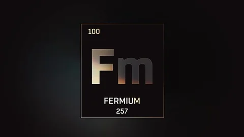 Fermium as Element 100 of the Periodic Table 3D illustration on grey background 스톡 동영상 120499005