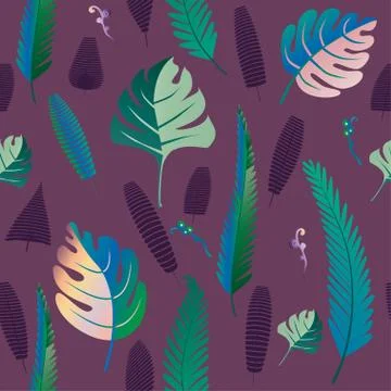 Fern and palm leaves pattern. Seamless background. Vector illust Stock Illustration