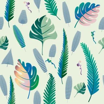 Fern and palm leaves pattern. Seamless background. Vector illust Stock Illustration