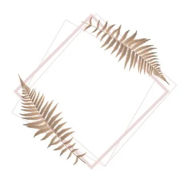 Fern Leaf Background with Golden Frame Vector Illustration EPS10 Stock Illustration