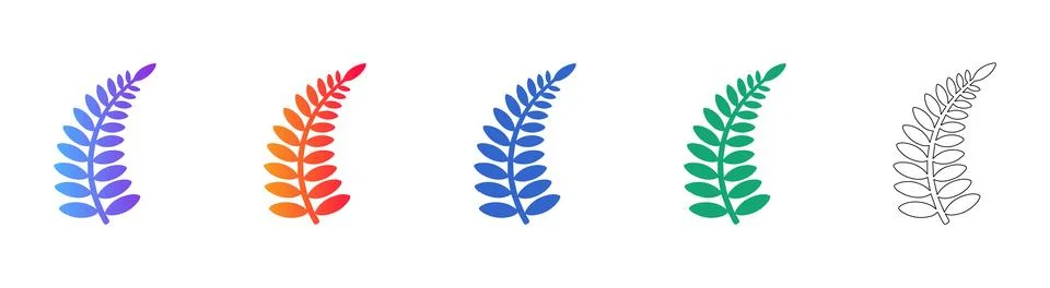 Fern Leaf Botanical Icons in Gradient and Line Art Illustrazione stock