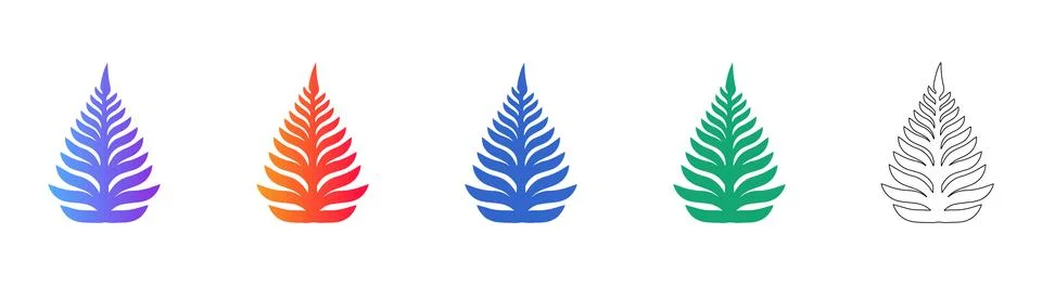 Fern Leaf Nature Icons in Gradient and Outline Styles Stockillustratie