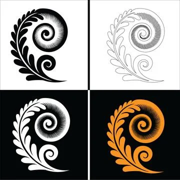 Fern leaf spiral graphic elements. Stock Illustration