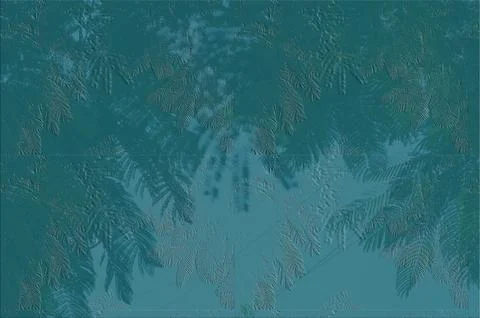 Fern Leaves Teal Botanical Texture Background With Embossed Overlay And Abs.. Stock Illustration