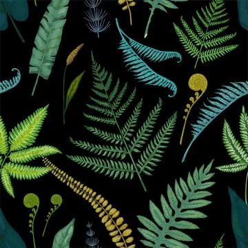 Fern pattern. Seamless texture with forest foliage. Bracken and horsetail. Green Stock-Illustration