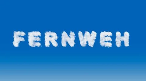 "fernweh" text in the shape of clouds in the sky Stock Illustration